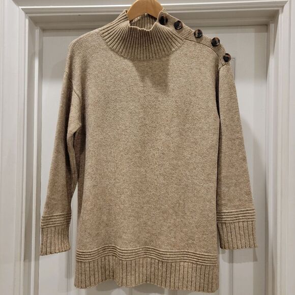 Anthropologie Margarita Tunic Sweater, button shoulder mock neck, sz Sm - Picture 1 of 14